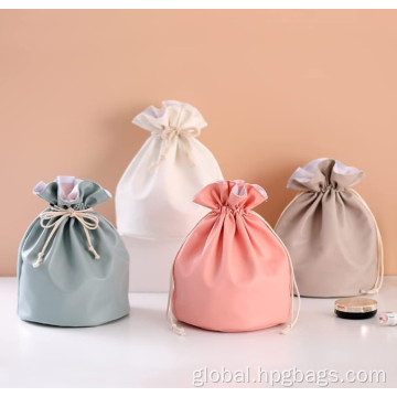 Pu Leather Drawstring Bag Gift Pouch Drawstring Cosmetic Accessories Organizer PU Makeup Pouch Factory
